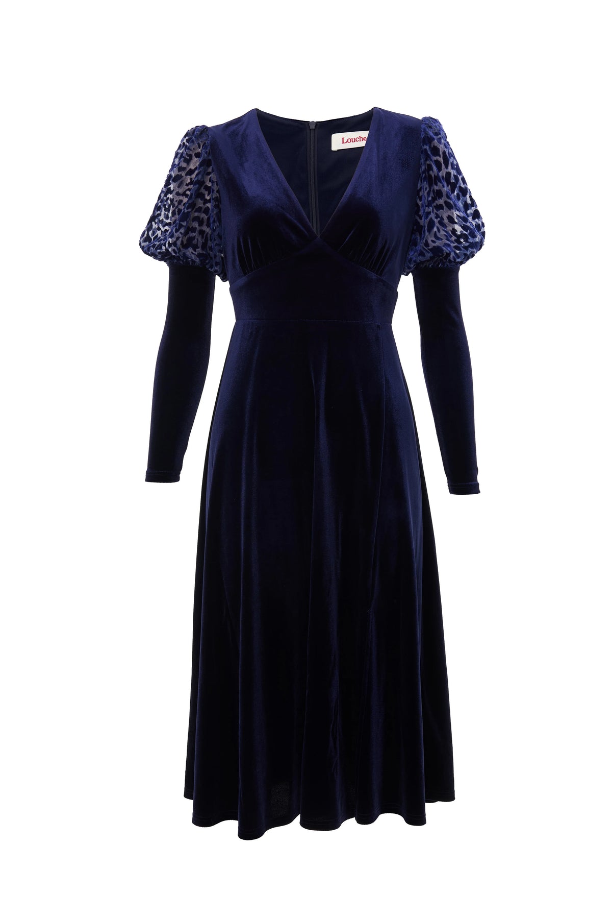 Moa Velvet V-Neck Midi Dress - Navy