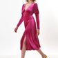 Moa Velvet V-Neck Midi Dress - Pink