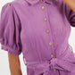 Mollie Lilac Baby Cord Puff Sleeve Midi Dress