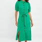 Louche Mollie Button Through Midi Short Sleeve Shirt Dress In Green