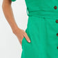 Louche Mollie Button Through Midi Short Sleeve Shirt Dress In Green