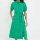 Louche Mollie Button Through Midi Short Sleeve Shirt Dress In Green