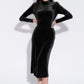Mori Velvet Neck Cut Out Midi Dress in Black