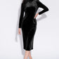 Mori Velvet Neck Cut Out Midi Dress in Black