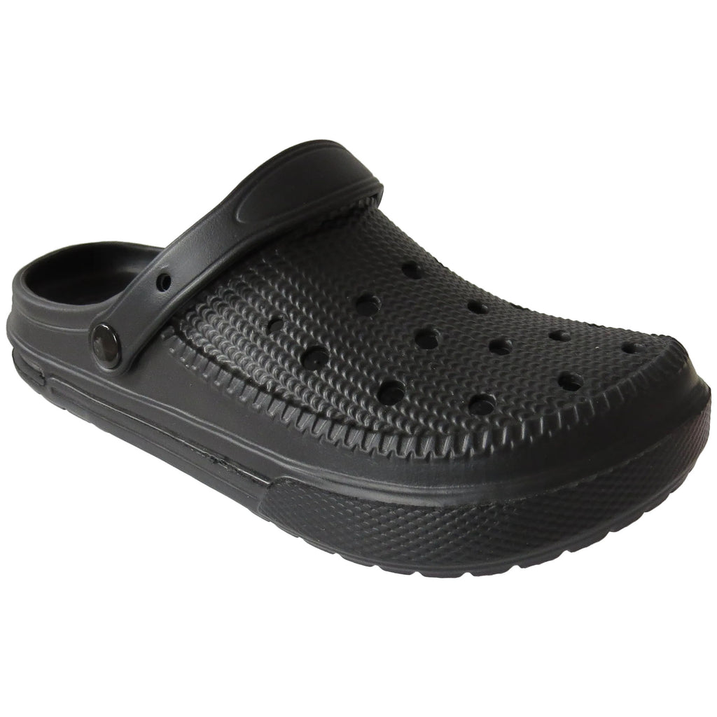 Black clog shoe on a white background
