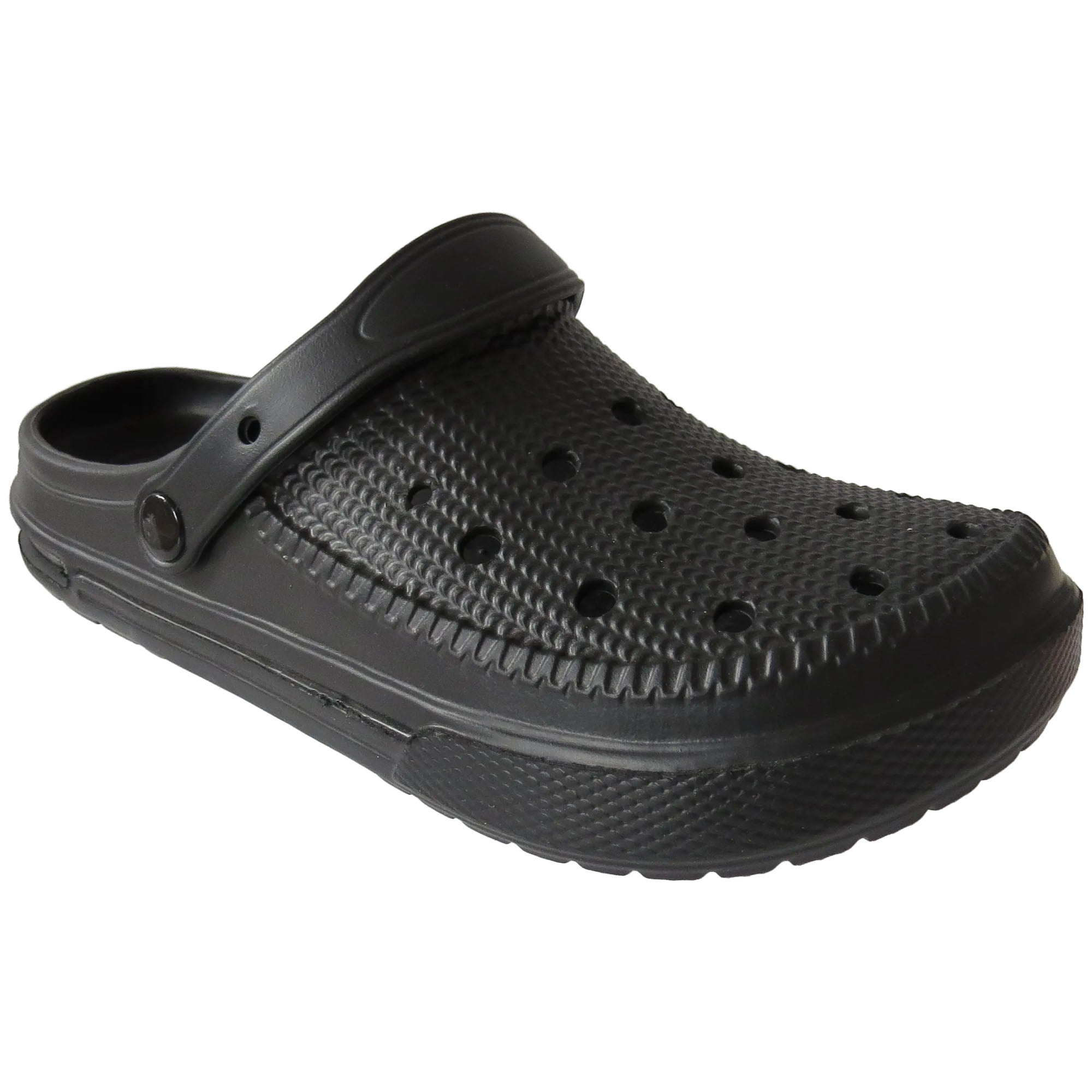 Black clog shoe on a white background