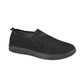 Black slip-on shoe on a white background