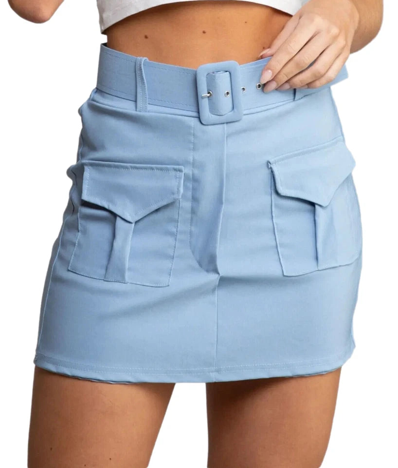 Anna Women's High Waisted Cargo Skort with Belt and Utility Pockets
