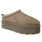 Ladies Platform Aztec Embroidery Faux Fur Slippers