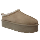 Ladies Platform Aztec Embroidery Faux Fur Slippers