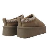 Ladies Platform Aztec Embroidery Faux Fur Slippers