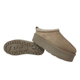 Ladies Platform Aztec Embroidery Faux Fur Slippers