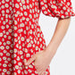 Louche Nacera Daisy Dancer Print Statement Sleeve Mini Dress - Red