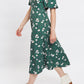 Louche Nadine Roaring Daisy Print Square Neck Balloon Sleeve Midi Dress - Green