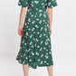 Louche Nadine Roaring Daisy Print Square Neck Balloon Sleeve Midi Dress - Green