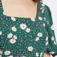 Louche Nadine Roaring Daisy Print Square Neck Balloon Sleeve Midi Dress - Green