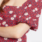 Louche Nadine Roaring Daisy Print Square Neck Balloon Sleeve Midi Dress Red