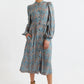 Nayma Art Attack Print Long Sleeve Midi Dress - Duck Egg