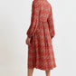 Nayma Art Attack Print Long Sleeve Midi Dress - Red