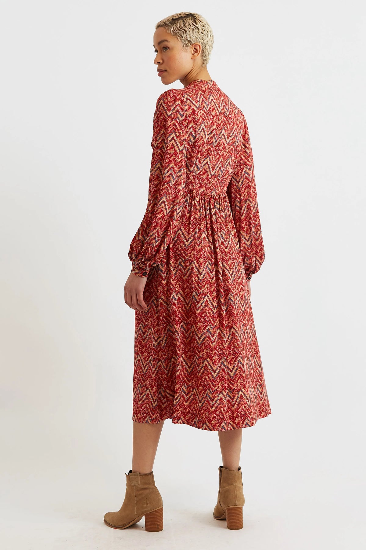 Nayma Art Attack Print Long Sleeve Midi Dress - Red