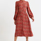 Nayma Art Attack Print Long Sleeve Midi Dress - Red
