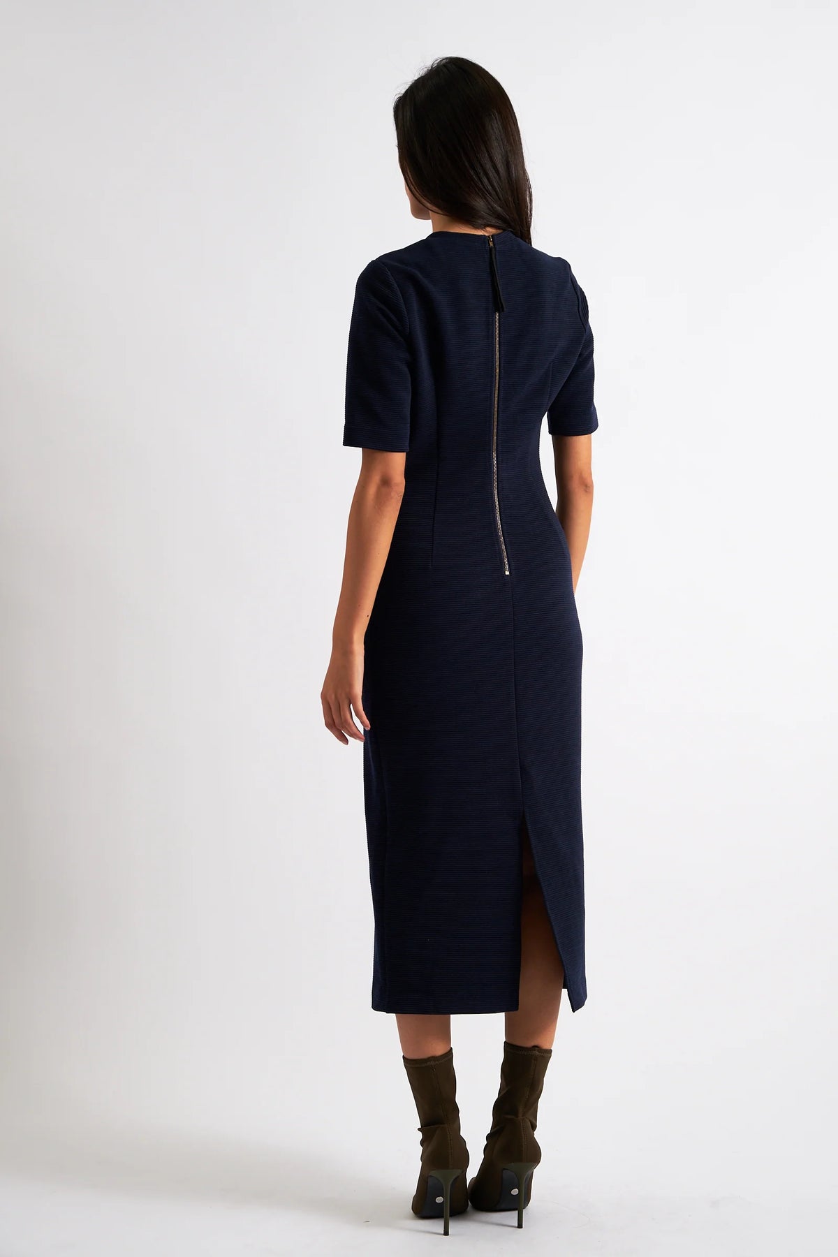 Nila Rib Bodycon Midi Dress - Navy