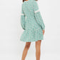 Louche Noomi Mint Blossom Print V Neck Long Sleeve Mini Dress