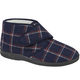 Navy Plaid Men's Bootie Slippers with Padding