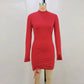 Turtleneck Purple Long Sleeve Pleated Tie Dress