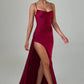 New solid color sexy waist slit halter thin summer dress