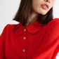 Octavia Crepe Petal Collar Blouse- Red
