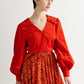 Pallas Babycord Big Collar Ric Rac Trimmed Blouse - Red