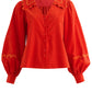 Pallas Babycord Big Collar Ric Rac Trimmed Blouse - Red