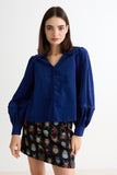 Pallas Babycord Big Collar Ric Rac Trimmed Blouse - Navy