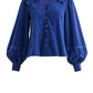 Pallas Babycord Big Collar Ric Rac Trimmed Blouse - Navy