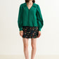 Pallas Babycord Big Collar Ric Rac Trimmed Blouse - Teal
