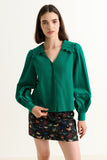 Pallas Babycord Big Collar Ric Rac Trimmed Blouse - Teal
