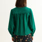 Pallas Babycord Big Collar Ric Rac Trimmed Blouse - Teal
