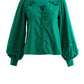 Pallas Babycord Big Collar Ric Rac Trimmed Blouse - Teal