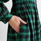 Peppi Winter Check Smocked Bodice Midi Dress - Green