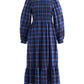 Peppi Winter Check Smocked Bodice Midi Dress - Blue