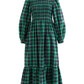 Peppi Winter Check Smocked Bodice Midi Dress - Green