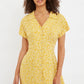 Prudence Micro Blossom Print Short Sleeve Laced Back Mini Dress In Yellow