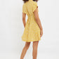 Prudence Micro Blossom Print Short Sleeve Laced Back Mini Dress In Yellow