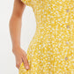 Prudence Micro Blossom Print Short Sleeve Laced Back Mini Dress In Yellow