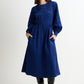 Prudence Babycord Big Collar Ric Rac Trim Midi Dress - Navy