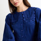 Prudence Babycord Big Collar Ric Rac Trim Midi Dress - Navy