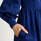 Prudence Babycord Big Collar Ric Rac Trim Midi Dress - Navy