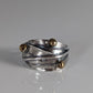 925 Silver Leaves Ring with Brass Buds – Artisan Silver Band Inspired by Nature
