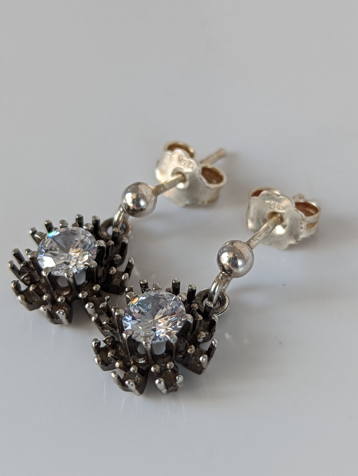 Silver Steed Dangling Crystal Sunflower Stud Earrings